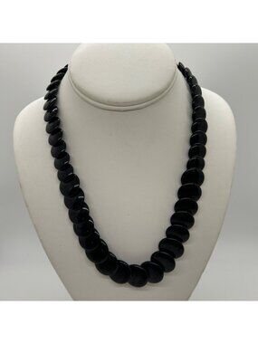 Vintage Trifari Black Acrylic Disc Bead Statement Necklace 1970s Retro MCM